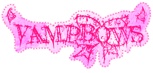 Pink 'Vampire Bow' text on a white background